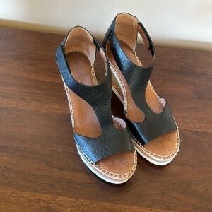 Women’s black leather wedge shoes